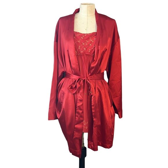Vintage Victoria Secret Silky Red Nightgown and Robe Set Size Medium - Picture 1 of 12
